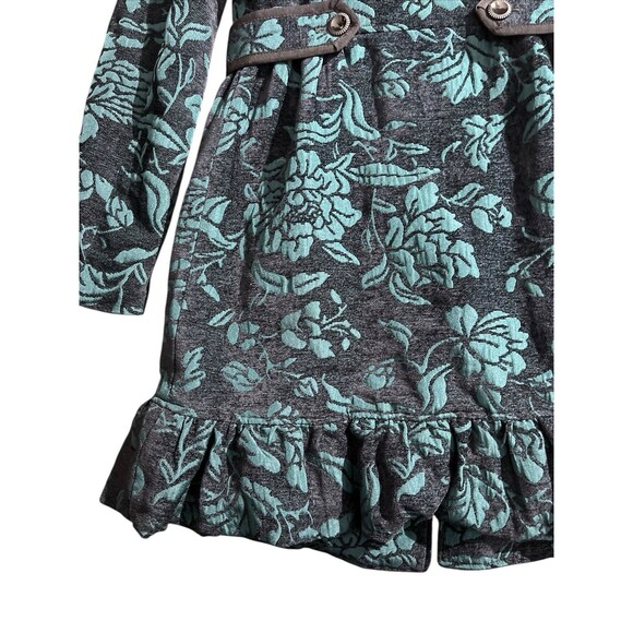 Elevenses Teal Emerald Isle Brocade Ruffled Victorian Puff Sleeve Coat Sz 2 - Picture 13 of 16